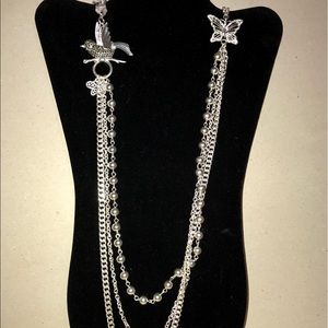 Candie’s Silver Butterfly & Bird 36-40” Necklace
